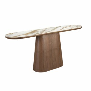 Consola ovalada medio punto mármol porcelánico y nogal Consola ovalada medio punto mármol porcelánico y nogal