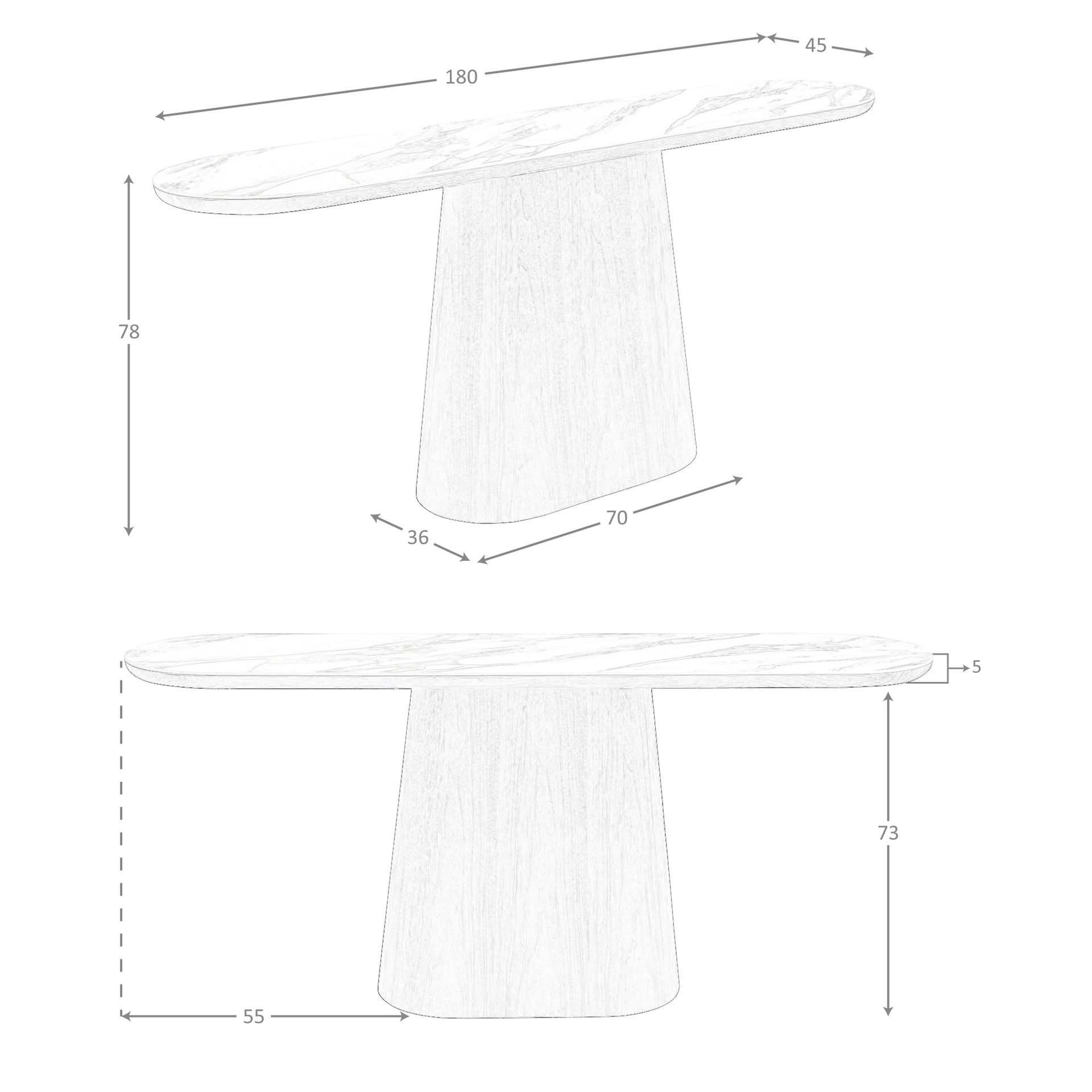 Consola ovalada medio punto mármol porcelánico y nogal Consola ovalada medio punto mármol porcelánico y nogal
