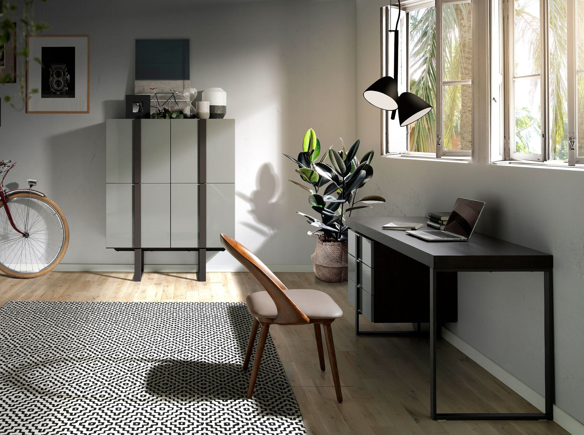 Silla nogal y polipiel visón Silla nogal y polipiel visón