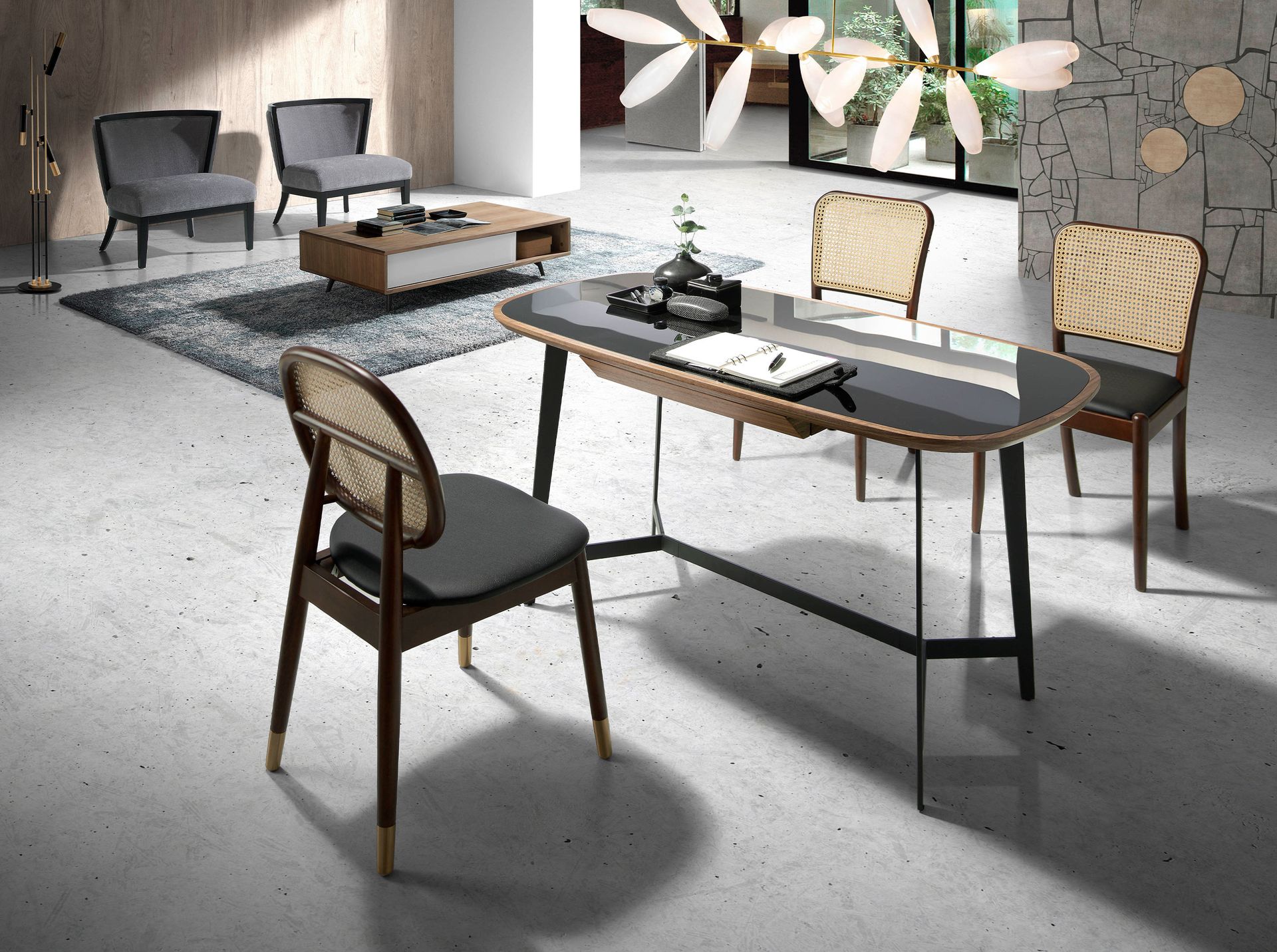 Silla rattan y polipiel negro Silla rattan y polipiel negro