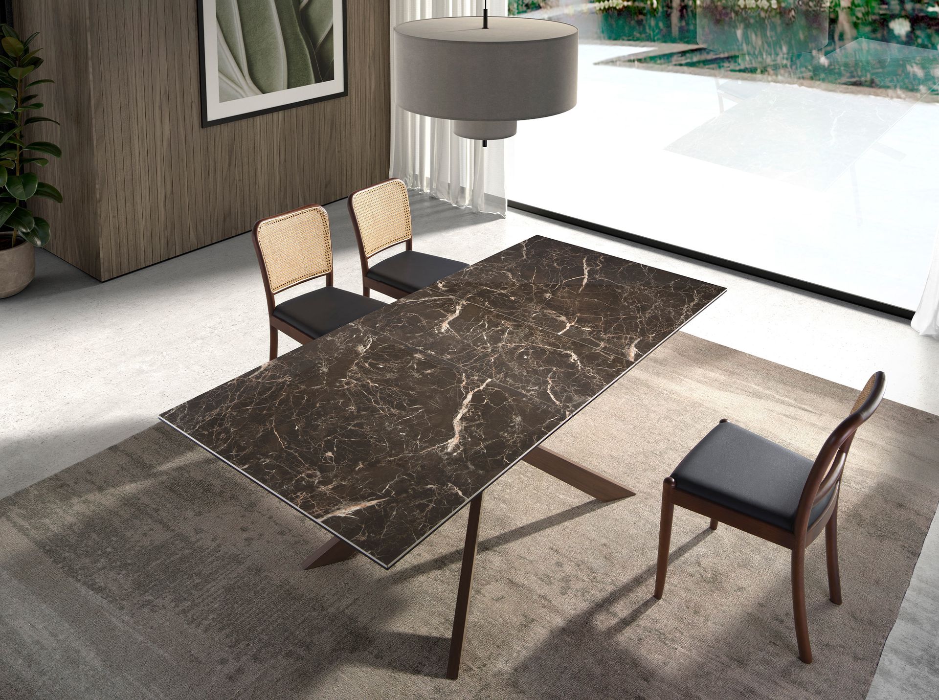 Silla rattan y polipiel negro Silla rattan y polipiel negro