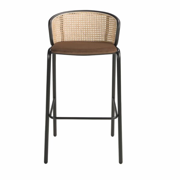 Taburete rattan y terciopelo marrón