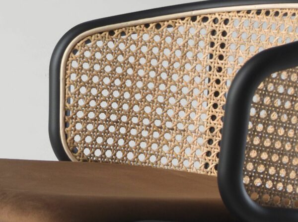 Taburete rattan y terciopelo marrón