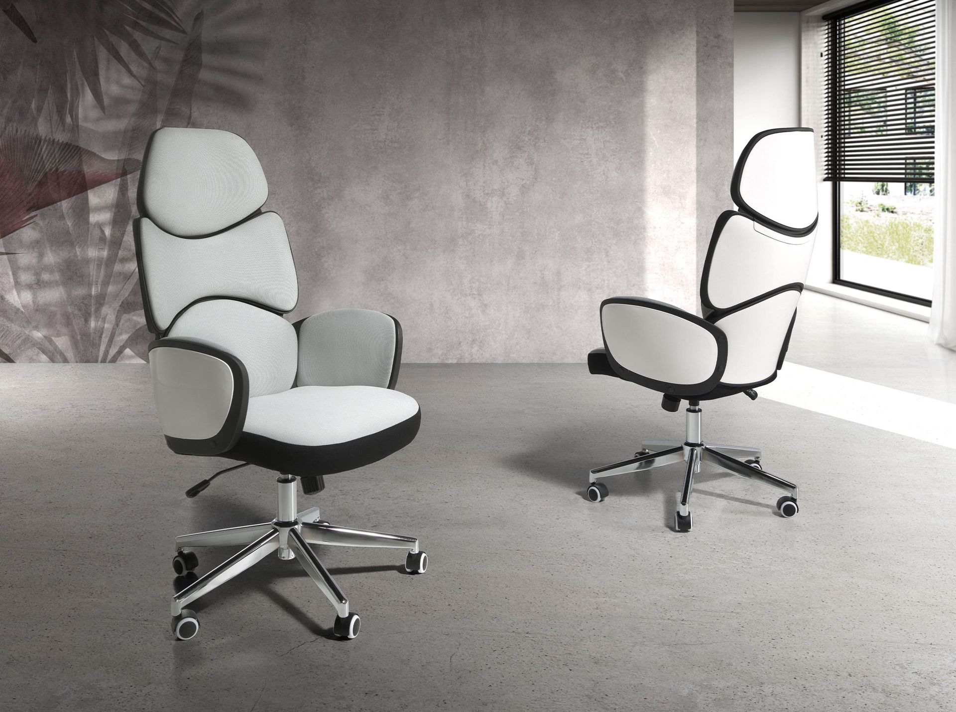 Silla oficina giratoria tela gris claro y pvc blanco brillo Silla oficina giratoria tela gris claro y pvc blanco brillo