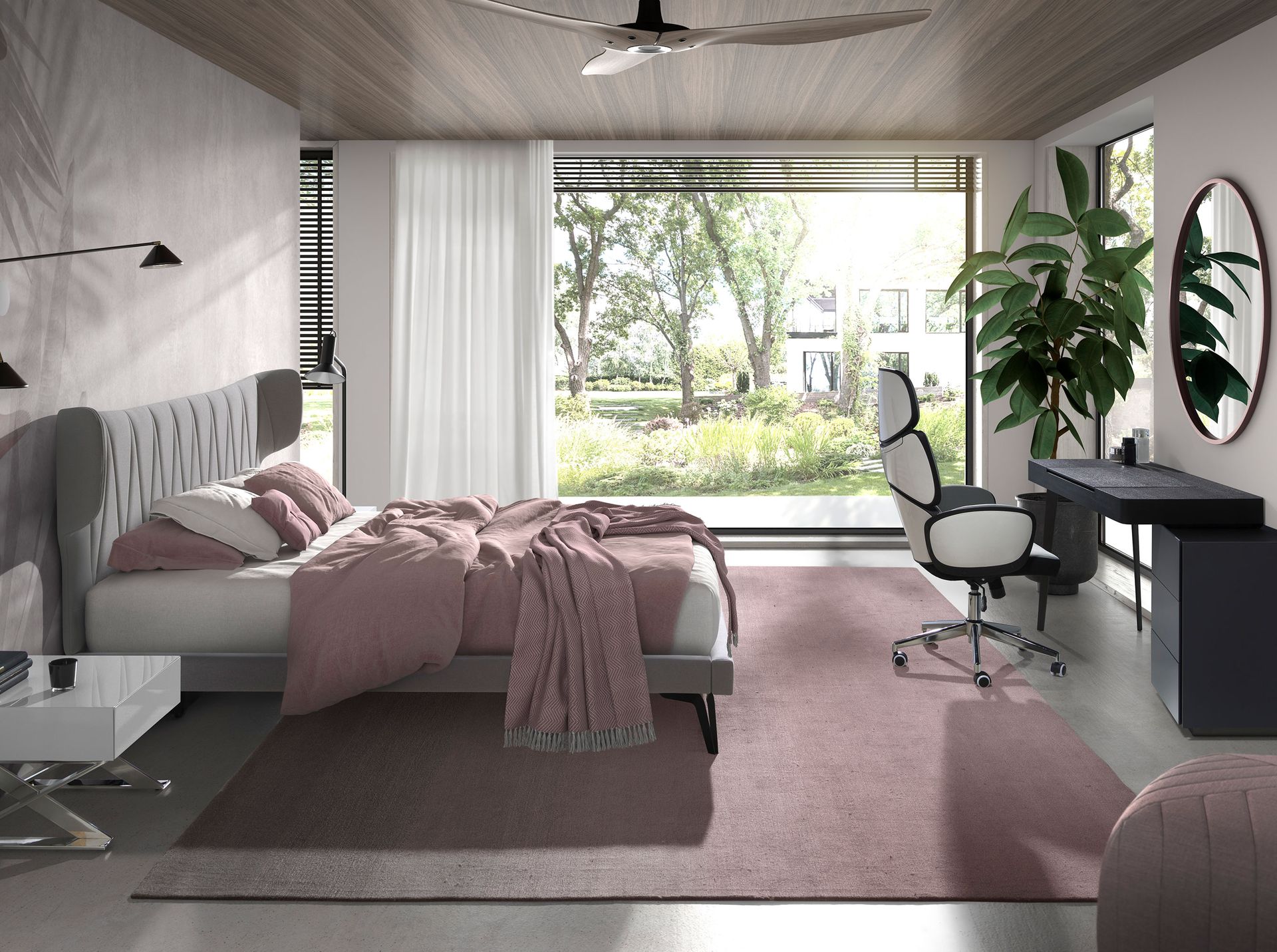 Silla oficina giratoria tela gris claro y pvc blanco brillo Silla oficina giratoria tela gris claro y pvc blanco brillo