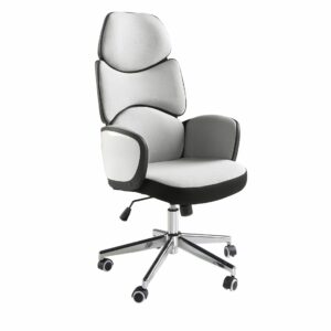 Silla oficina giratoria tela gris claro y pvc blanco brillo Silla oficina giratoria tela gris claro y pvc blanco brillo