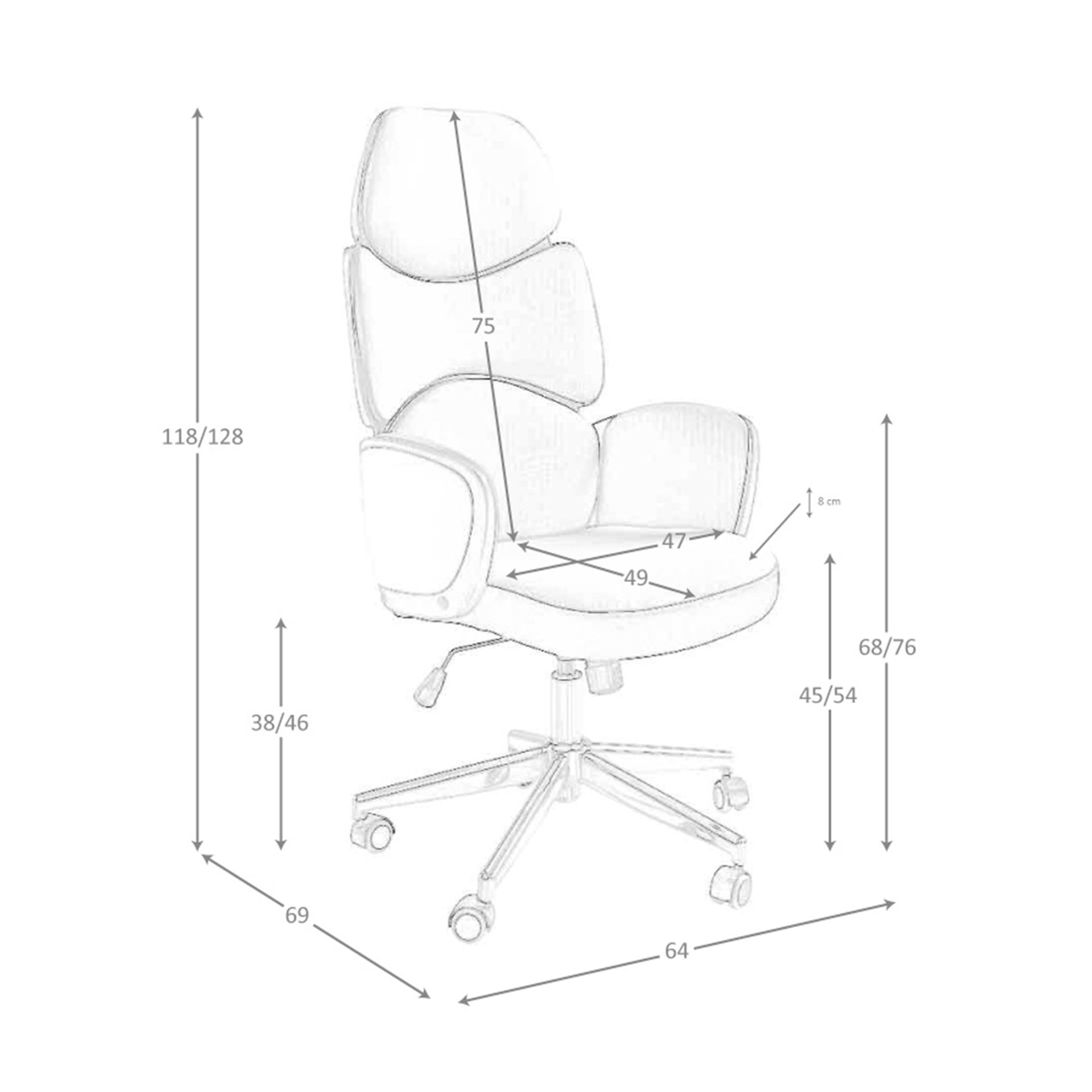 Silla oficina giratoria tela gris claro y pvc blanco brillo Silla oficina giratoria tela gris claro y pvc blanco brillo