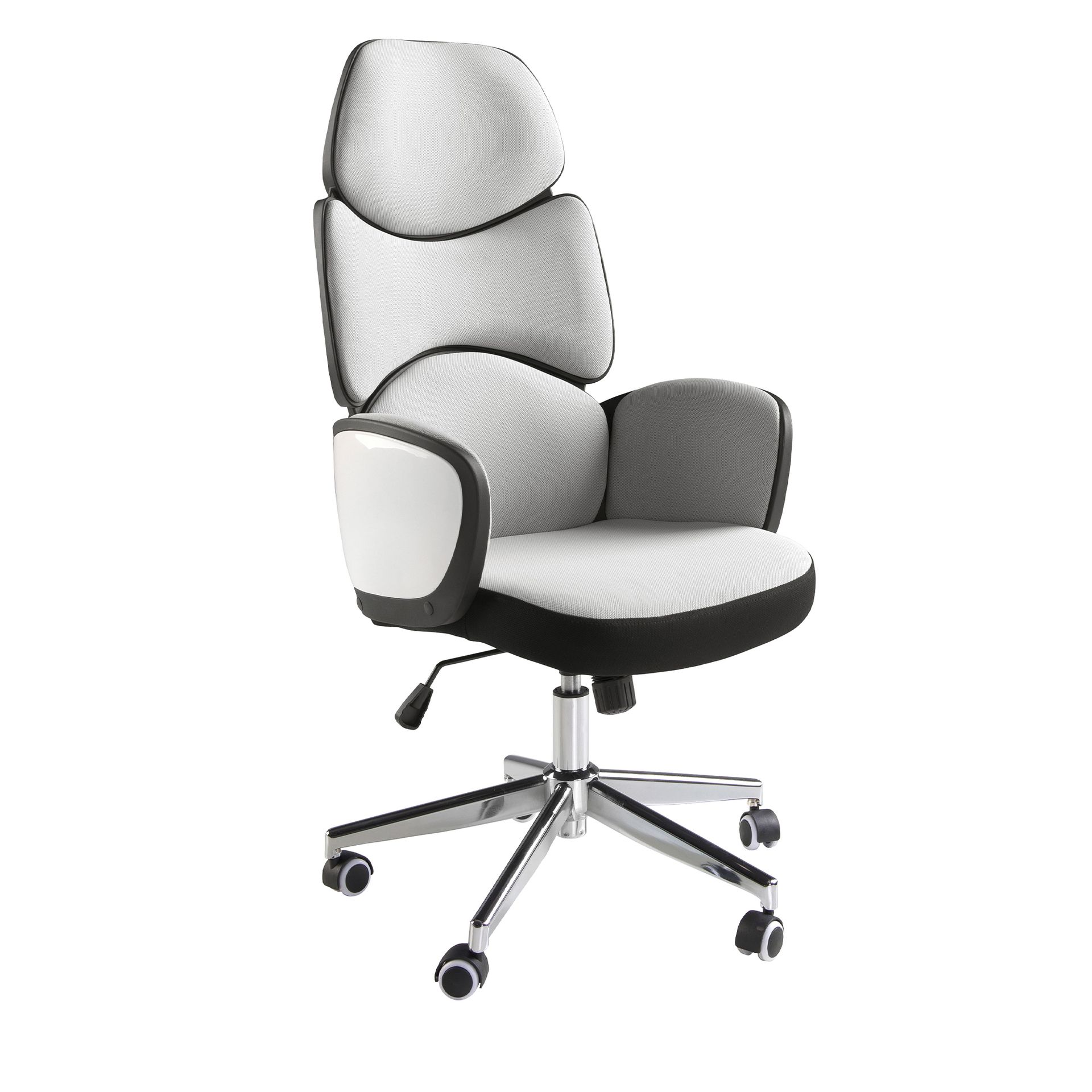 Silla oficina giratoria tela gris claro y pvc blanco brillo Silla oficina giratoria tela gris claro y pvc blanco brillo