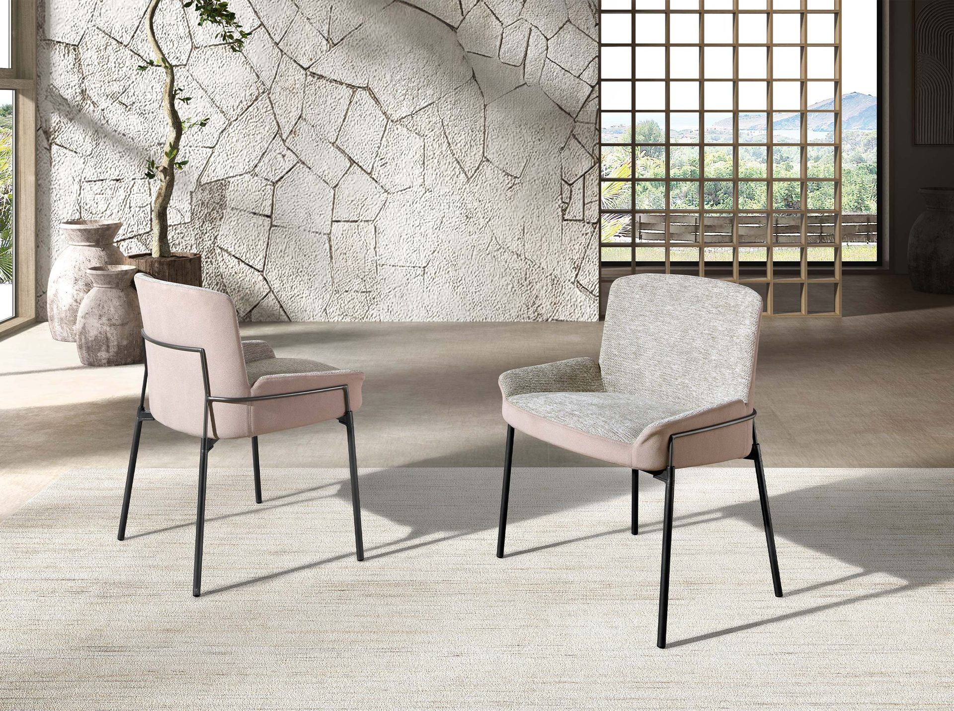 Silla tela gris y terciopelo marrón Silla tela gris y terciopelo marrón