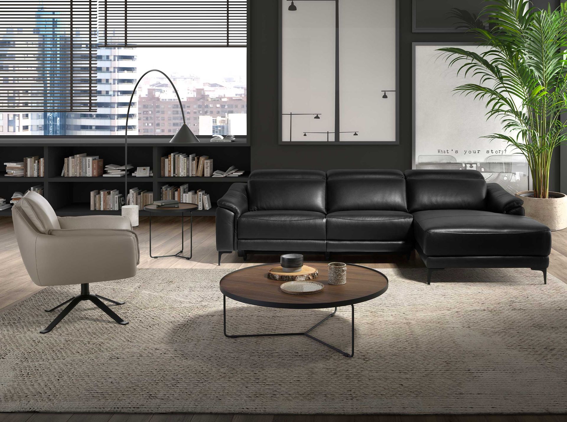 Sillón giratorio piel gris oscuro Sillón giratorio piel gris oscuro