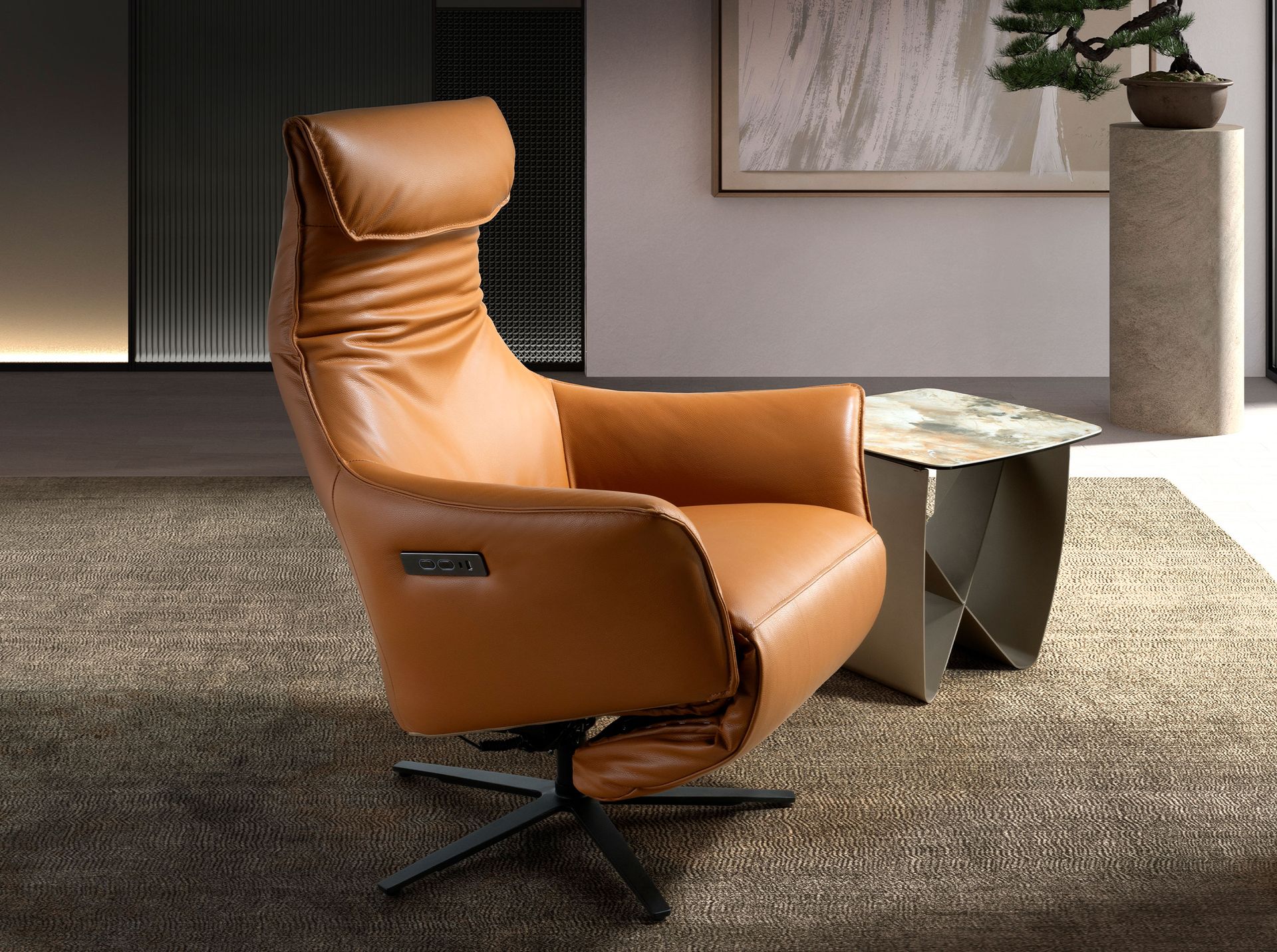 Sillón relax giratorio piel marrón Sillón relax giratorio piel marrón - Imagen 3