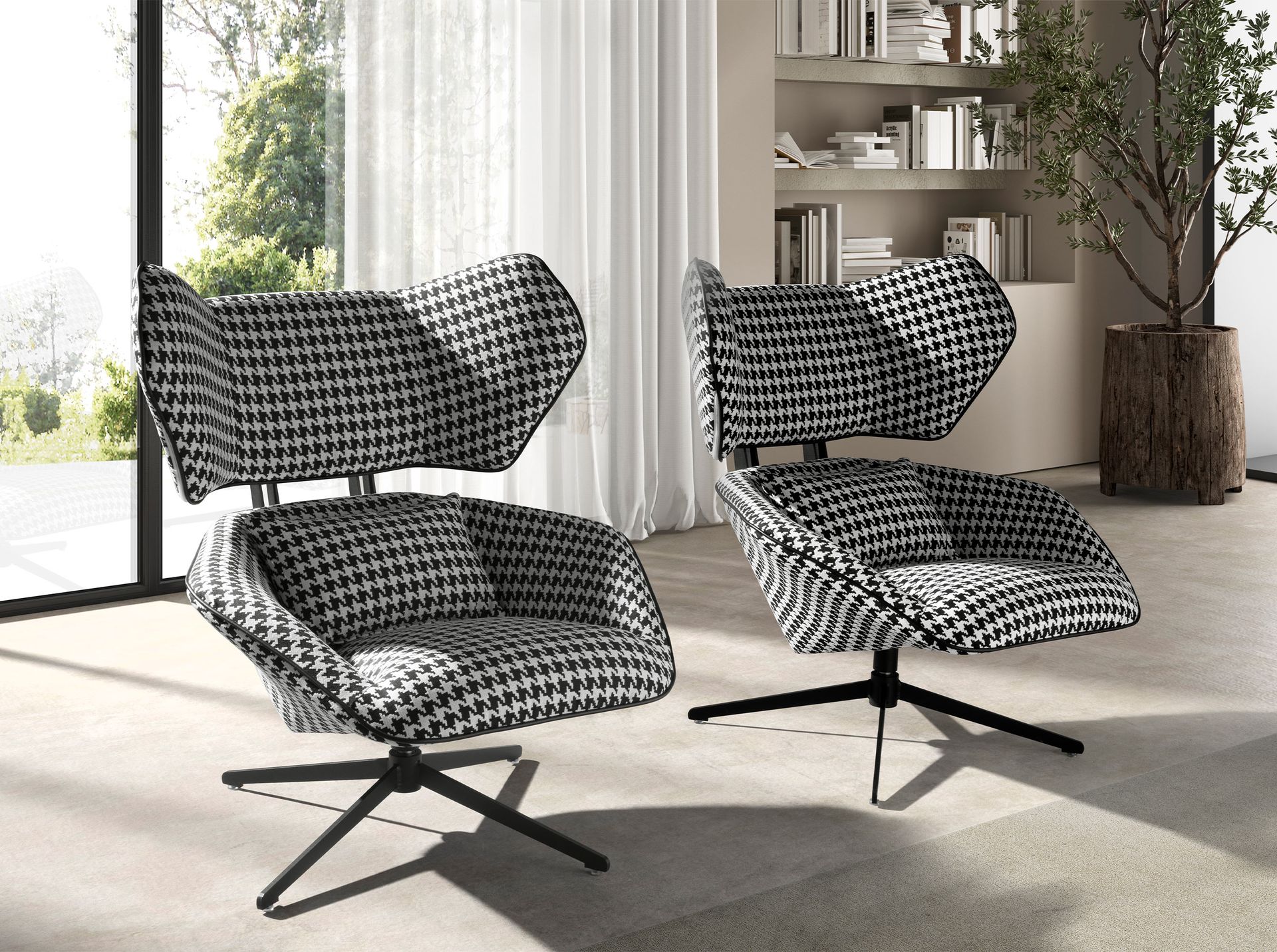 Sillón giratorio tela blanca y negra Sillón giratorio tela blanca y negra