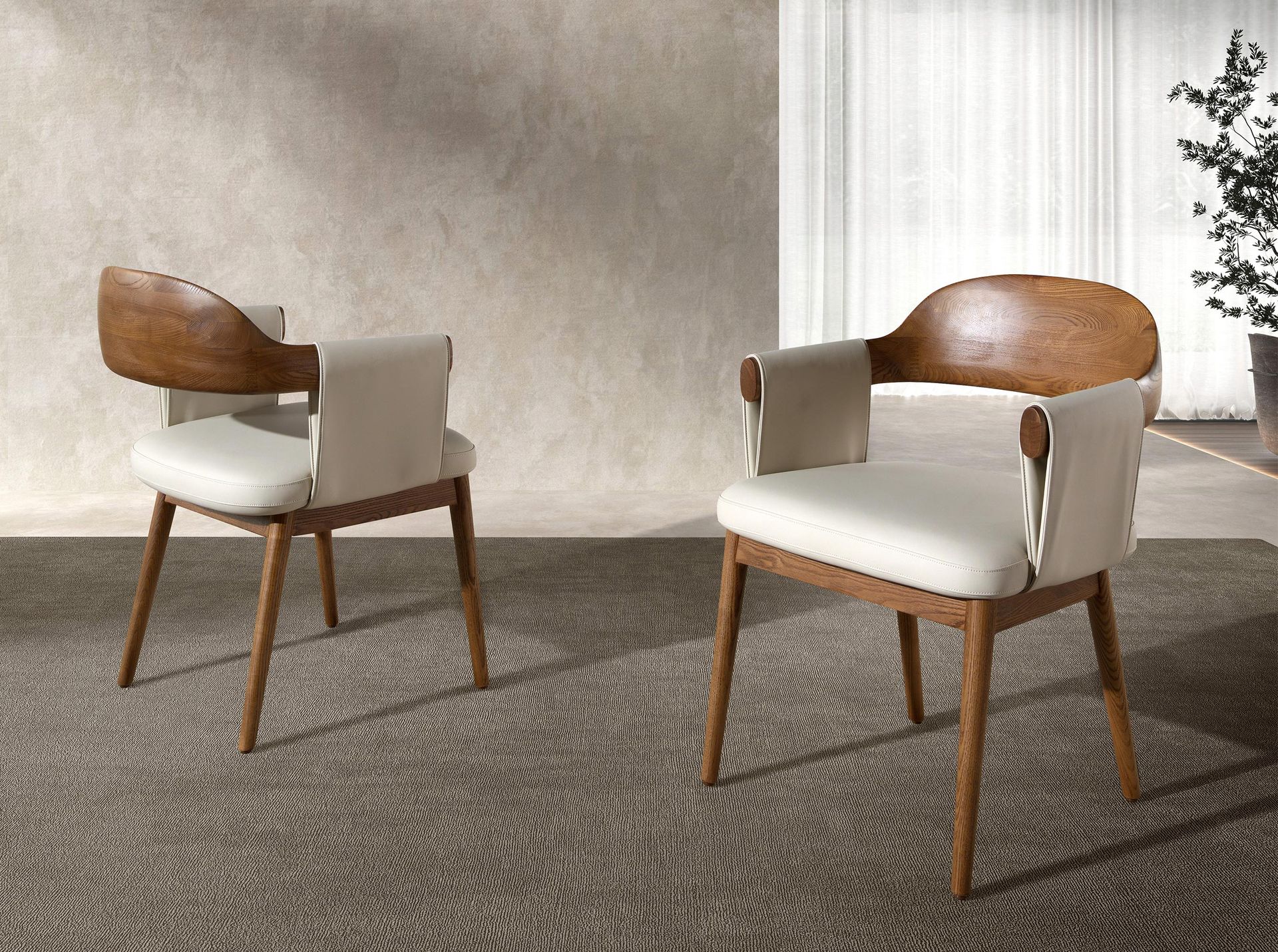 Silla nogal y polipiel crema Silla nogal y polipiel crema