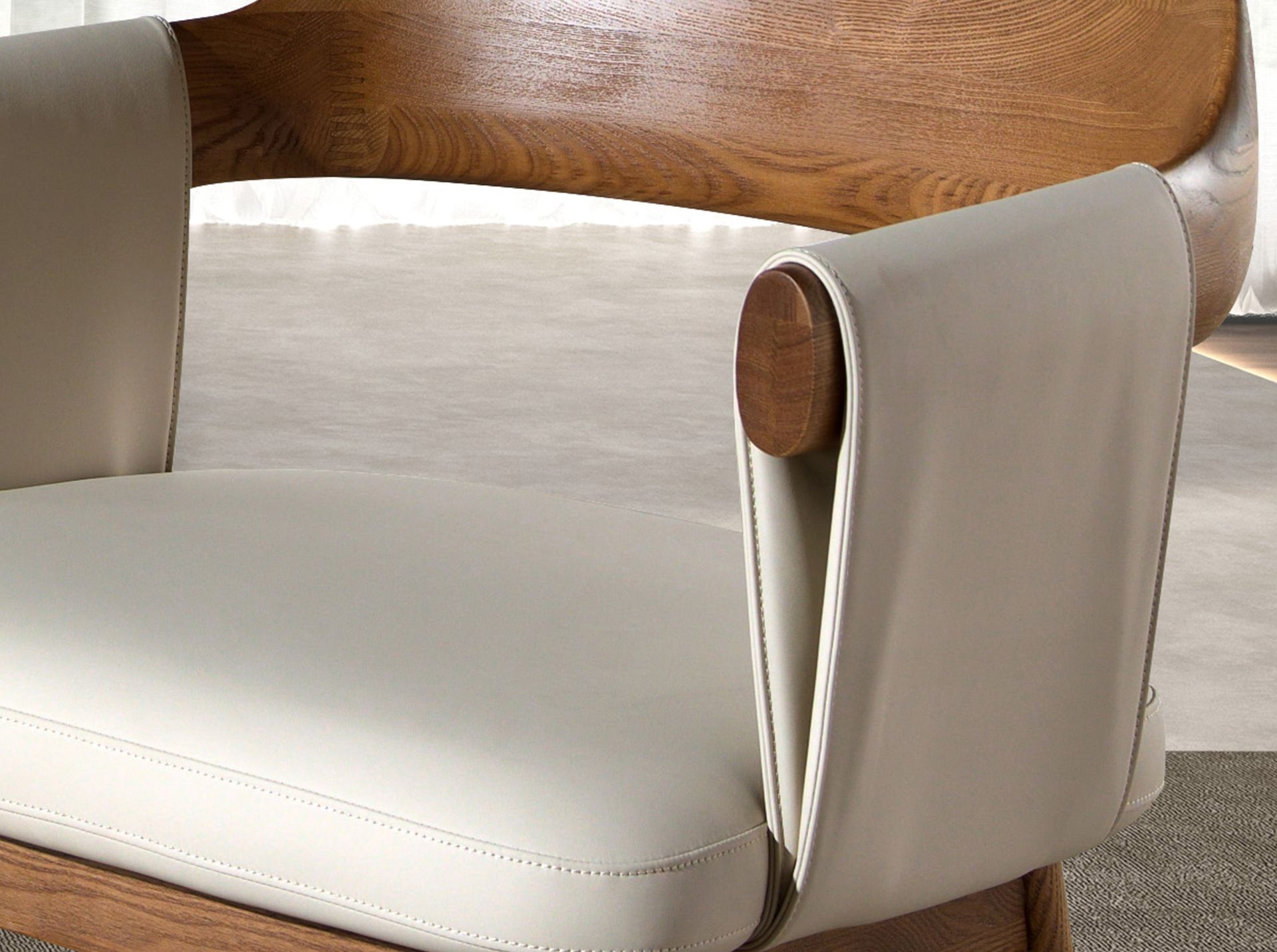 Silla nogal y polipiel crema Silla nogal y polipiel crema