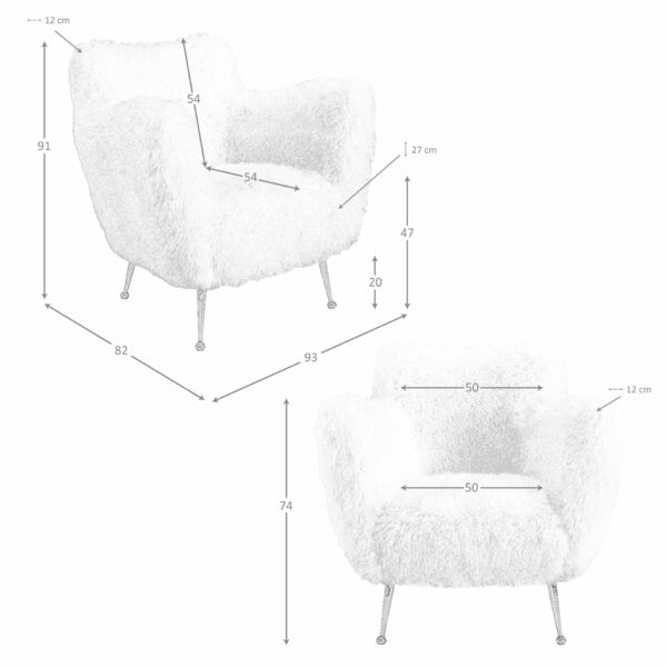 Sillón tela pelo largo blanco