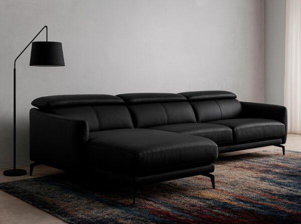 Sofá chaise longue izquierda piel negro
