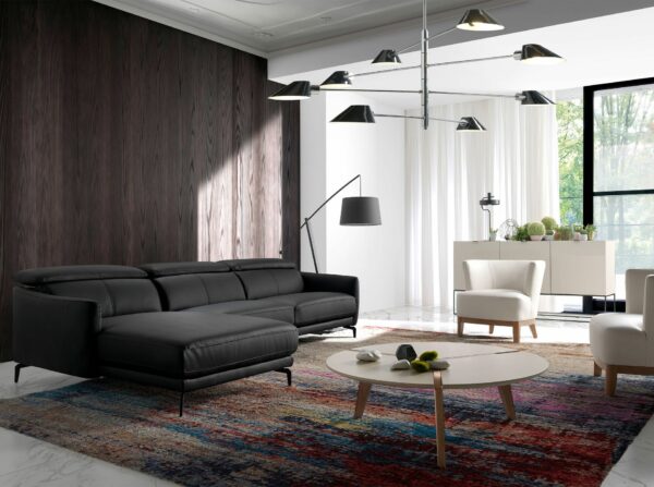 Sofá chaise longue izquierda piel negro