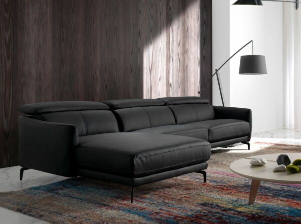 Sofá chaise longue izquierda piel negro