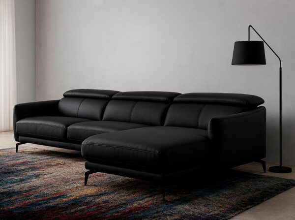 Sofá chaise longue derecha piel negro