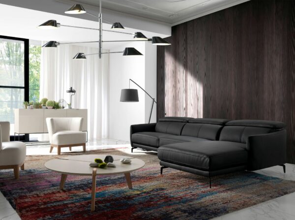 Sofá chaise longue derecha piel negro