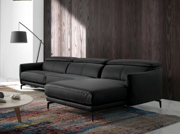 Sofá chaise longue derecha piel negro