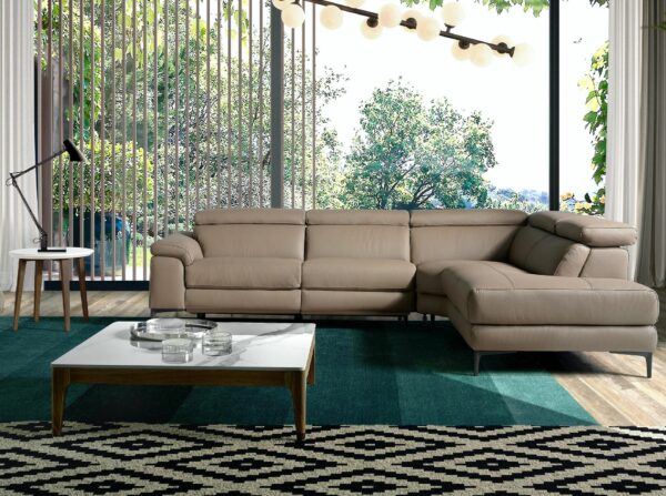 Sofá chaise longue relax derecha piel visón