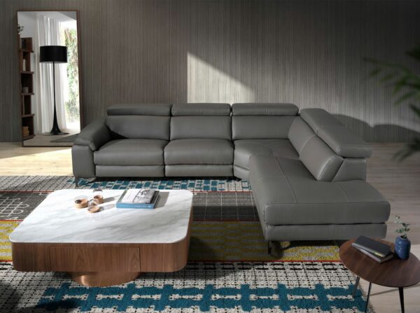 Sofá chaise longue relax derecha piel gris oscuro