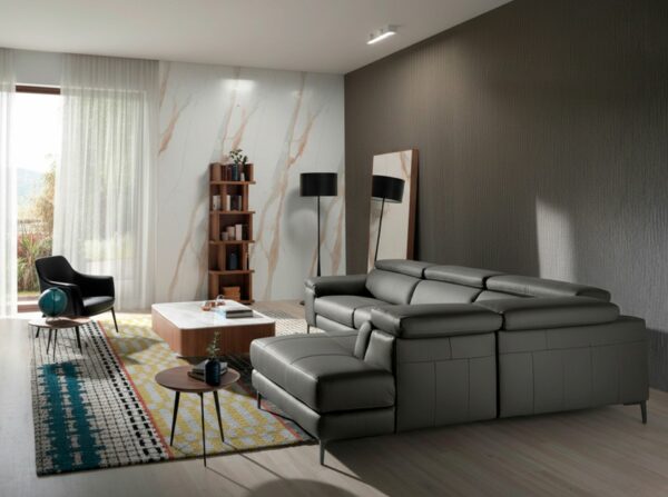 Sofá chaise longue relax derecha piel gris oscuro