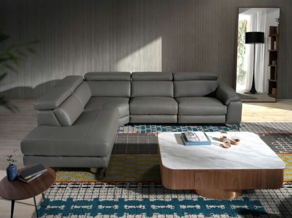 Sofá chaise longue relax izquierda piel gris oscuro