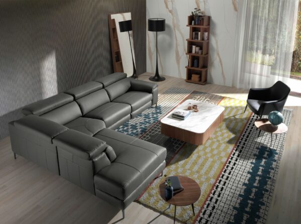 Sofá chaise longue relax izquierda piel gris oscuro