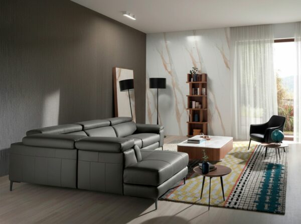 Sofá chaise longue relax izquierda piel gris oscuro