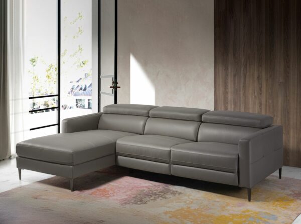 Sofá chaise longue relax izquierda piel gris oscuro