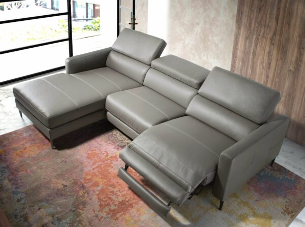 Sofá chaise longue relax izquierda piel gris oscuro