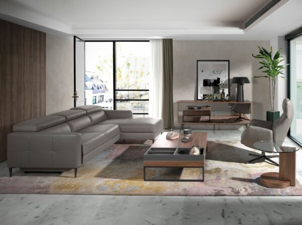 Sofá chaise longue relax derecha piel gris oscuro