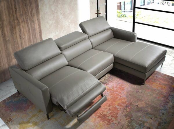 Sofá chaise longue relax derecha piel gris oscuro