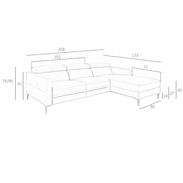 Sofá chaise longue relax derecha piel gris oscuro
