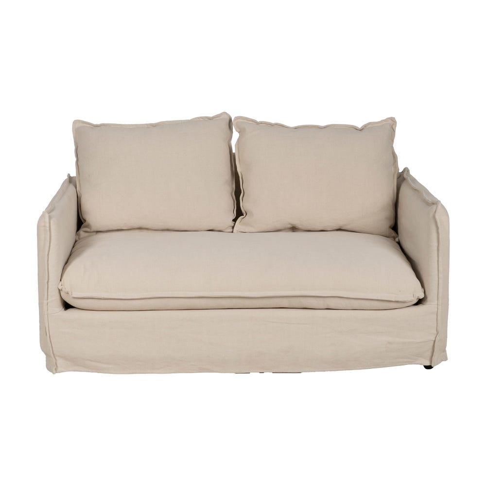 Sofá 2 Plazas Crema Tejido-Madera 160 X 95 X 85 Cm Sofá 2 Plazas Crema Tejido-Madera 160 X 95 X 85 Cm