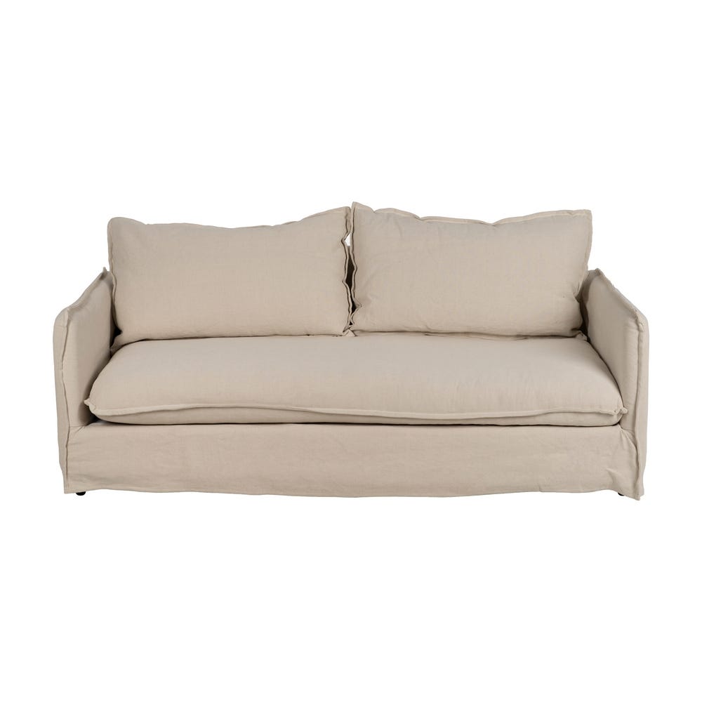 Sofá 3 Plazas Crema Tejido-Madera 200 X 95 X 85 Cm Sofá 3 Plazas Crema Tejido-Madera 200 X 95 X 85 Cm