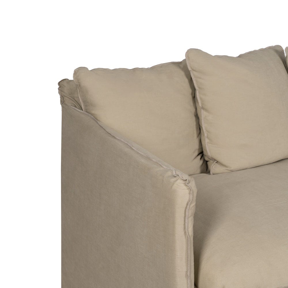 Sofá 3 Plazas Beige Tejido-Madera 216 X 94 X 93 Cm Sofá 3 Plazas Beige Tejido-Madera 216 X 94 X 93 Cm