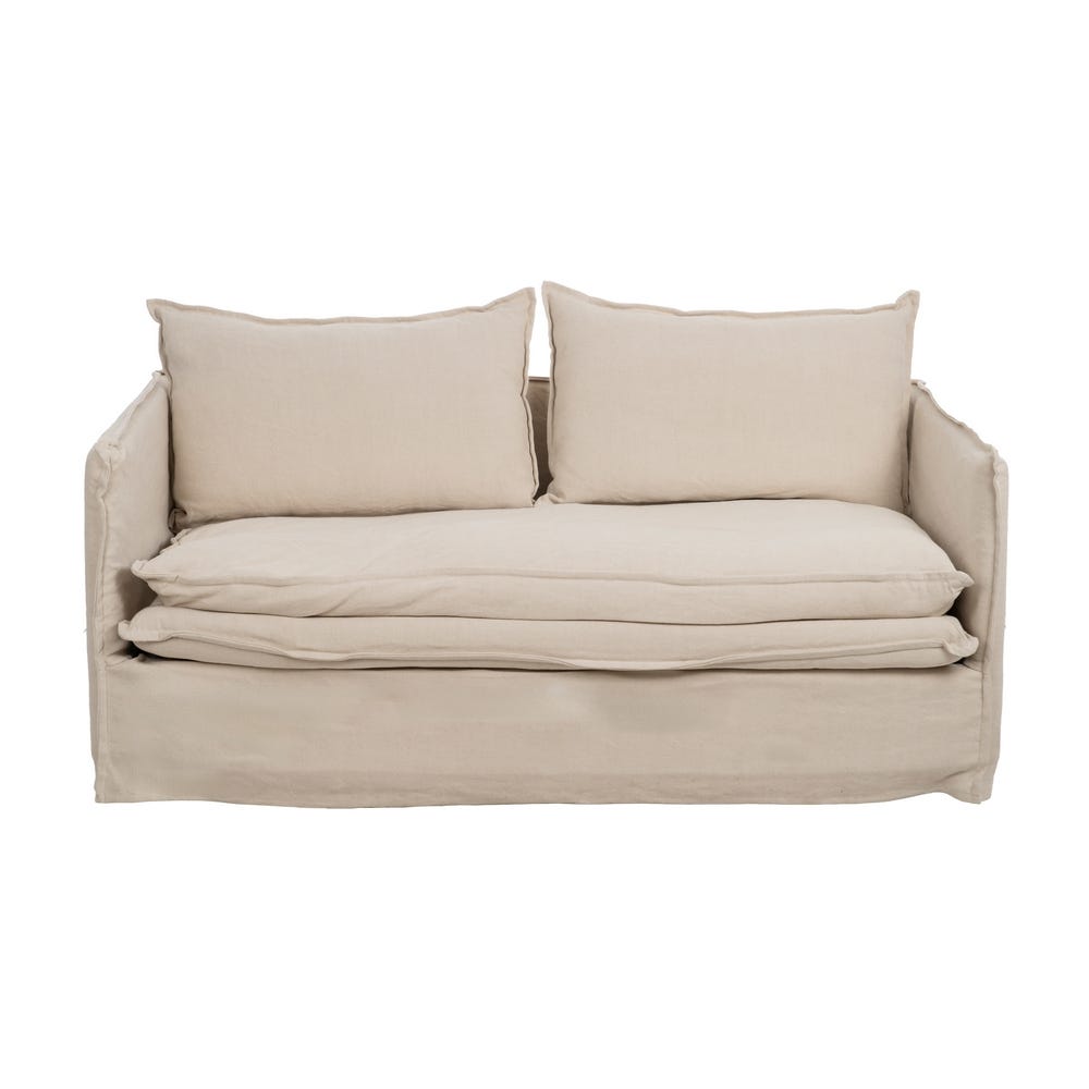 Sofá 2 Plazas Crema Tejido-Madera 180 X 97 X 89 Cm Sofá 2 Plazas Crema Tejido-Madera 180 X 97 X 89 Cm