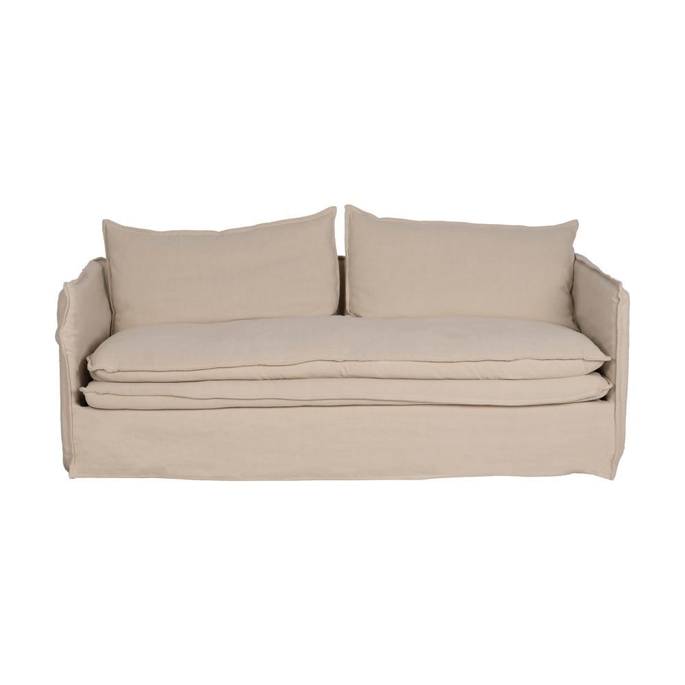 Sofá 3 Plazas Crema Tejido-Madera 210 X 97 X 89 Cm Sofá 3 Plazas Crema Tejido-Madera 210 X 97 X 89 Cm