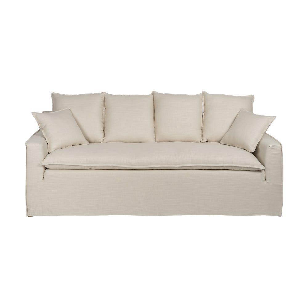 Sofá 4 Plazas Crema Tejido Salón 220 X 100 X 91 Cm Sofá 4 Plazas Crema Tejido Salón 220 X 100 X 91 Cm