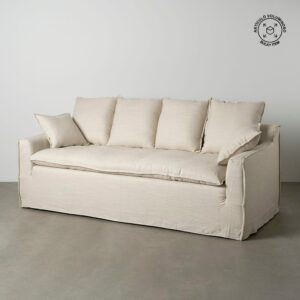 Sofá 4 Plazas Crema Tejido Salón 220 X 100 X 91 Cm Sofá 4 Plazas Crema Tejido Salón 220 X 100 X 91 Cm