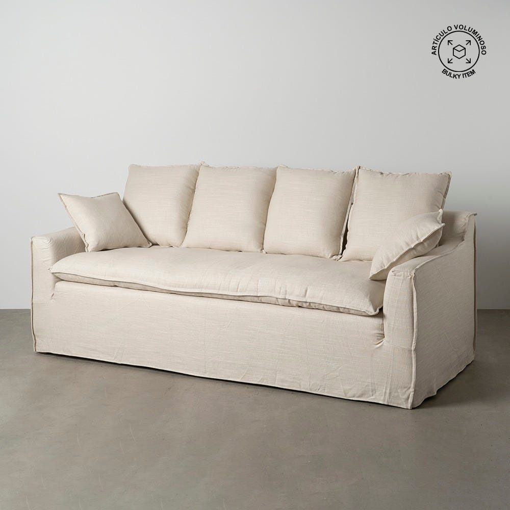 Sofá 4 Plazas Crema Tejido Salón 220 X 100 X 91 Cm Sofá 4 Plazas Crema Tejido Salón 220 X 100 X 91 Cm