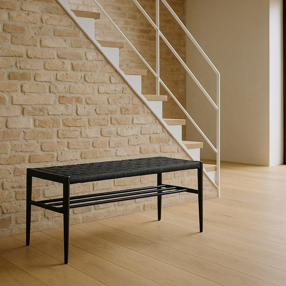 Banco Negro Cuerda-Metal 100 X 35 X 46 Cm Banco Negro Cuerda-Metal 100 X 35 X 46 Cm