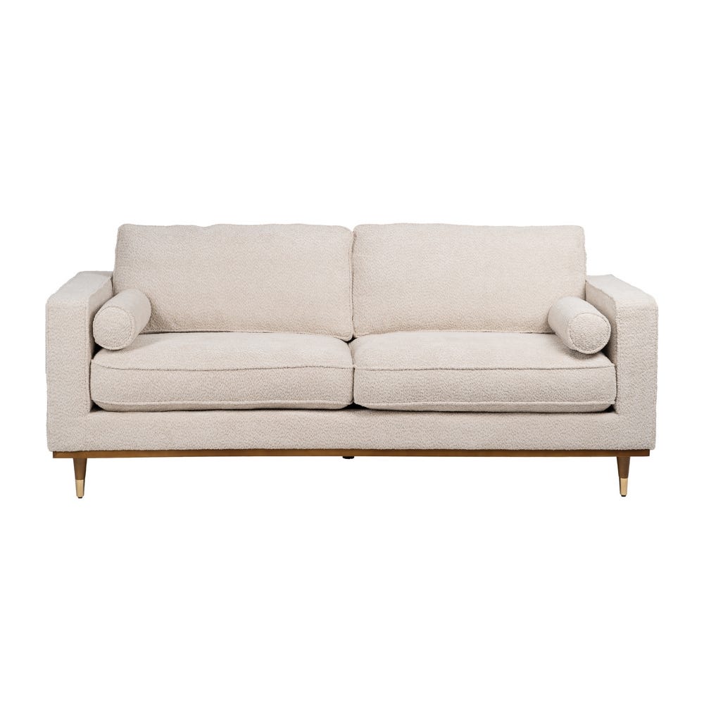 Sofá 3 Plazas Beige Tejido-Madera 215 X 91 X 84 Cm Sofá 3 Plazas Beige Tejido-Madera 215 X 91 X 84 Cm