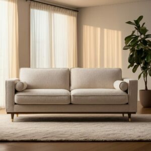 Sofá 3 Plazas Beige Tejido-Madera 215 X 91 X 84 Cm Sofá 3 Plazas Beige Tejido-Madera 215 X 91 X 84 Cm