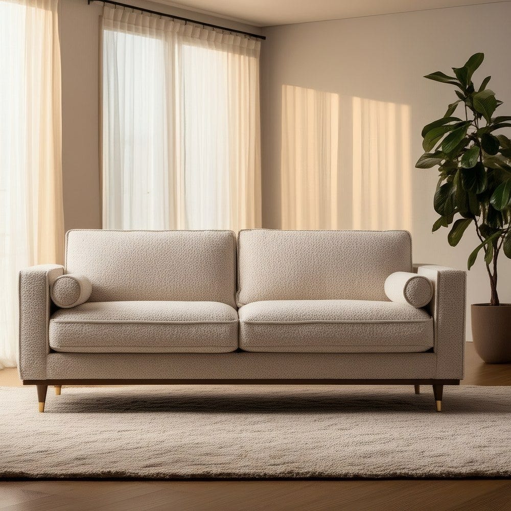 Sofá 3 Plazas Beige Tejido-Madera 215 X 91 X 84 Cm Sofá 3 Plazas Beige Tejido-Madera 215 X 91 X 84 Cm