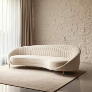 Sofá 3 Plazas Crema Tejido-Metal 247 X 105 X 81 Cm Sofá 3 Plazas Crema Tejido-Metal 247 X 105 X 81 Cm