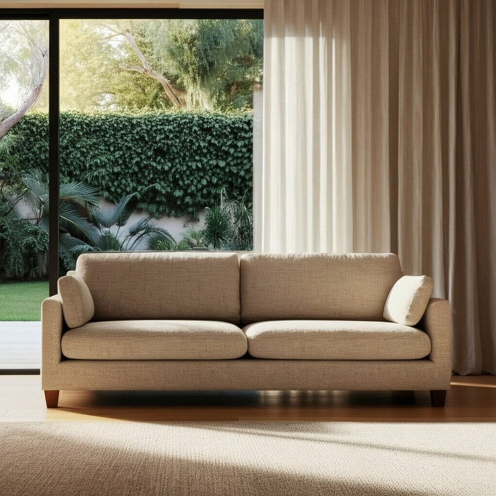 Sofá 3 Plazas Beige Tejido-Madera 221 X 90 X 87 Cm Sofá 3 Plazas Beige Tejido-Madera 221 X 90 X 87 Cm